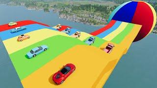 Color Slide Vs Cars Portal Travel & Truck Rescue Train Log Bridge Over River  Tractor - BeamNG.Drive