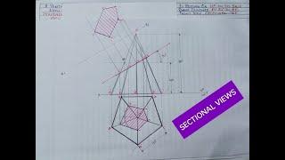 PENTAGONAL PYRAMID IN SECTION OF SOLIDS ( ENGINEERING DRAWING )