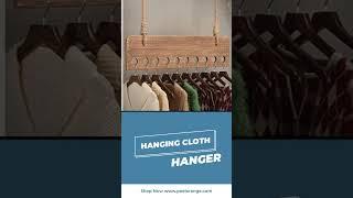 Ceiling Rope Hanging Wooden Clothes Hanger Rack.