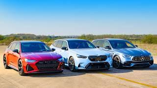 Заезд самых быстрых универсалов: BMW M5 против Audi RS6 против AMG E63S