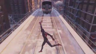 Spider-Man:  Miles Morales - gets hit by train - (Playstation 5) (Ray Tracing)