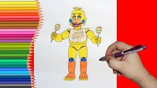 How to draw Rockstar Chica, FNaF, Как нарисовать Рокстар Чику, ФНаФ