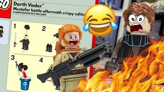 Recreating MORE FUNNY MEME LEGO Star Wars Set Instructions In LEGO! Burning LEGO with Flame Thrower