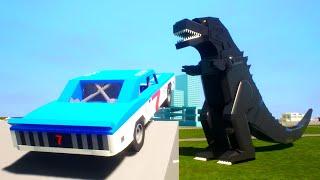 LEGO Cars Jump over Huge Godzilla #3! Brick Rigs Compilation! Fails & Crashes! Toy Destruction!