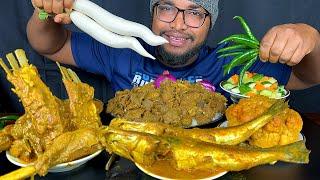 SPICY MUTTON BOTI CURRY, FISH CURRY AND MUTTON CURRY WITH RICE EATING SHOW, INDIAN FOOD FOOD EATING