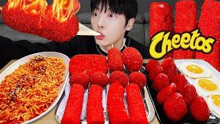 ASMR MUKBANG CHEETOS RICE CAKE, Cheese Fire Noodles, Hash Brown, Corn Dog, recipe ! eating