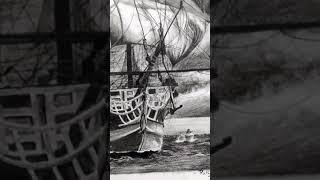 Charcoal Pencil Art. Pirate ship pencil art