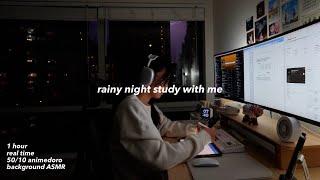 1 HOUR STUDY WITH ME  real time 50/10 animedoro, rainy night vibes, background noise & no music