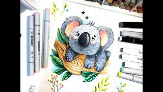 Tutorial Koala / Коала видео-урок / Как рисовать спиртовыми маркерами /How to use alcohol Markers