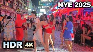 [ HDR 4K ]  Pattaya beach SOI 6 and Fireworks  New Years NYE Countdown 2025  - Virtual Walk Thailand