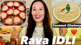 Rava IDLI in Cake Mold without idli STEAMER & Coconut Chutney Recipe | Tibetan Vlogger