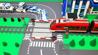 LEGO Trains Road Crossing and Lego City Police Cars & Trucks in Movie for kids