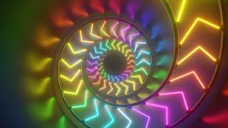 Rainbow Spiral Neon Glowing Arrow Helix 3D Tunnel Reflective Lights 4K 60fps Wallpaper Background