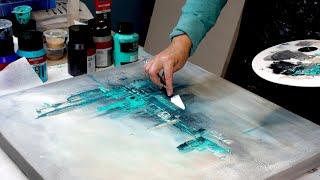 WOW! Beginner Textured Abstract Art - Better than I expected! Teal Cityscape