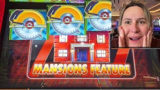 MANSIONS Feature!!! HUGE WIN!!! WOLFIE was a good boy!!! Las Vegas slots!!!