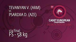 1/4 FS - 58 kg: V. TEVANYAN (ARM) df. D. PSARDIIA (AZE) by TF, 11-2