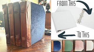 Ring Binder re-Binding. Turning 4.... 3-ring binders into old book by re-binding them with leather