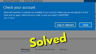 Fix Minecraft Launcher is currently not available in your account Error Code 0x803F8001