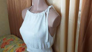 КОРОТКИЙ ТОП спицами из Alize DIVA. ПРОЙМА БЕЗ СТУПЕНЕК.Halter top knitting