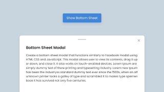 Create A Draggable Bottom Sheet Modal in HTML CSS & JavaScript | Bottom Sheet Modal in JavaScript