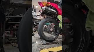 Supercharged Honda VFR800 smoking tire on dyno