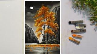 ️ How To Draw Beautiful ORANGE TREE Scenery (step by step) - Soft Pastel Drawing