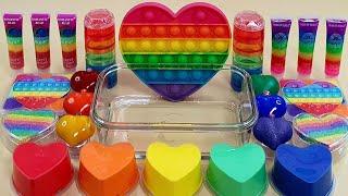 Rainbow Heart Slime Mixing Random Into Slime! Satisfying Slime Video ASMR