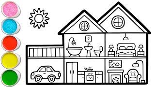 House Cross Section Drawing, Painting and Coloring for Kids, Toddlers | How to Draw, Paint Easy #262