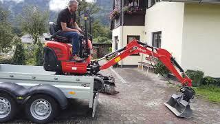 Minibagger Kubota K008 beim Abladen 2 Achs Anhänger ohne Rampe! This video just exploded with views