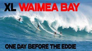 SURFING HUGE WAIMEA BAY | ONE DAY BEFORE THE EDDIE (4K Raw & Drone)