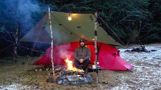 Solo Winter Tent Camping - Snow and Heavy Rain