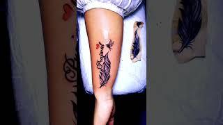 GIRLS HAND FEATHER HUSBAND NAME TATTOO DESING ALLEN 3D TATTOO HOUSE