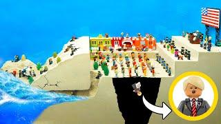 100 Minifigures Protect LEGO PRESIDENT from Huge Wave Tsunami - Lego Tsunami Dam Breach Experiment