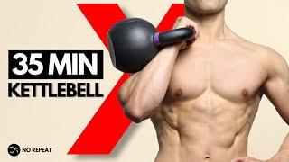 35 Min No Repeat Kettlebell Workout | Intense Full-Body Combos + Explosive Follow-Along