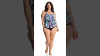 24th & Ocean Plus Size Paisley Park Tiered Tankini Top | SwimOutlet.com