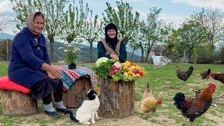 CAUCASIAN SWEET GRANDMA COOKING DELICIOUS DISH IN THE RURAL VILLAGE | RURAL COUNTRY LIFE FAMILY