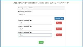 Add Remove Dynamic Input Fields using JQuery Plugin in PHP