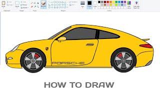 How to draw PORSCHE Car on computer using Ms Paint | Car Drawing Tutorial | Drawing Car Easily.