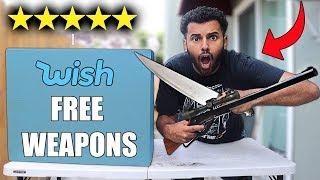 I Bought Every Free DANGEROUS WEAPON On WISH!! *MYSTERY BOX*