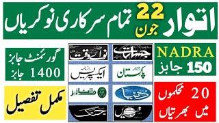 Sunday 22 June  All Pakistan Government jobs 2025