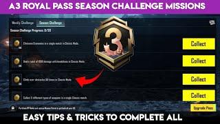 Pubg Season Challenge Mission explain | A3 Royal pass Mission | A3 season challenge mission pubg