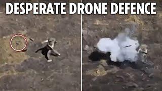 Russian soldier throws his GUN at killer Ukrainian drone in frantic no man's land duel