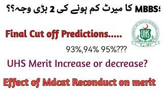 Effect of Mdcat Reconduct on merit||UHS cut off Predictions|safe zone for MBBS، bds