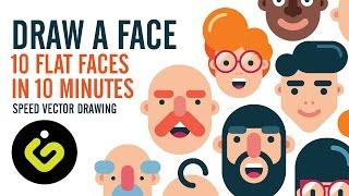 How To Draw A Face, 10 Flat Design Characters in 10 Minutes, Speed Drawing in Adobe Illustrator