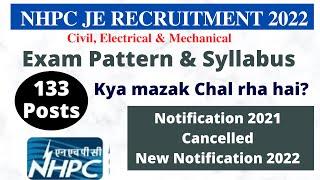 NHPC JE Recruitment 2022 | Civil, Electrical & Mechanical | NHPC JE Exam pattern & Syllabus