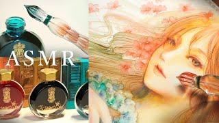 ASMR | DRAWING by Glass Dip Pen and Sparkling Inksa Girl & Flowers