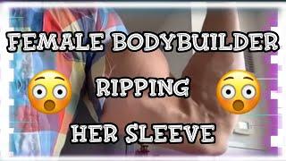 Female bodybuilder Ripping her Sleeves   FBB with huge biceps   Muscular women flexing