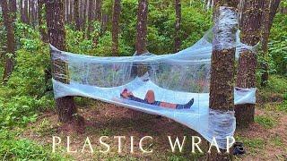 Solo Camping with Plastic Wrap - Bushcraft Shelter