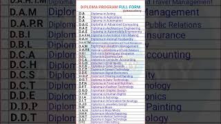 Diploma Full Form || All Diploma Program Full Form Name List || All Diploma Full Form #short