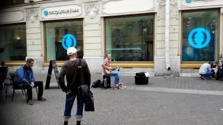 A street musician singing Viktor Tsoi 'Kukushka(Кукушка)' on Nevsky prospect